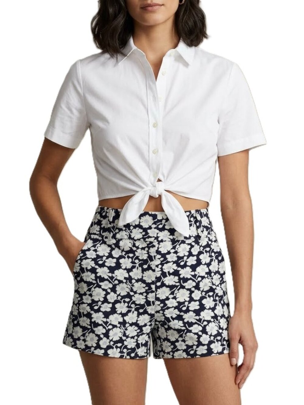 ANN TAYLOR BLUE & WHITE FLORAL PRINT CASUAL DRESS SIGNATURE SHORTS SIZE: 10P NWT